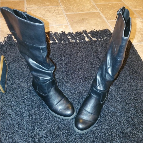 Nine West Leonora Black Leather Knee High Slouchy Boots - Picture 8 of 11